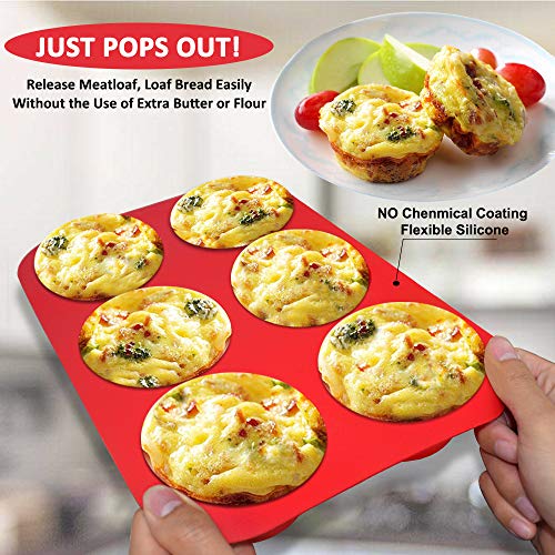 Walfos Silicone Texas Muffin Pan - 6 Cup Jumbo Silicone Cupcake Pan, Non-Stick Silicone, Just PoP Out! Perfect for Egg Muffin, Big Cupcake - BPA Free and Dishwasher Safe