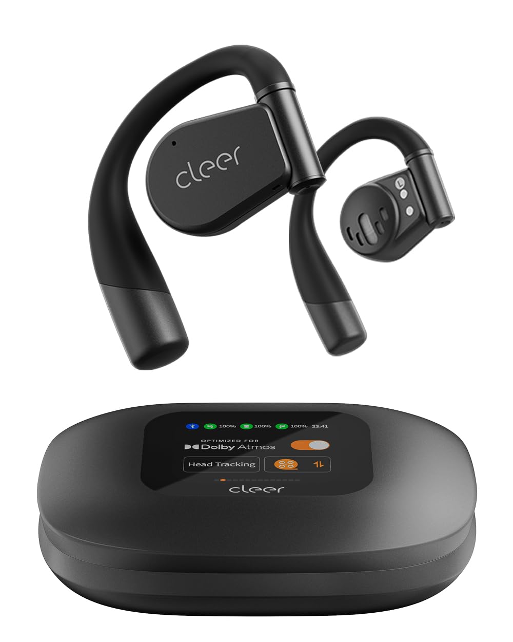 Cleer ARC 3 Open Ear Headphones - Dolby Audio, Snapdragon Sound True Wireless Earbuds, 50Hr Battery, Bluetooth 5.4, IPX 7, Multi-Point, Smart Controls, Wireless Charging Smart Case, Comfort Fit, Black