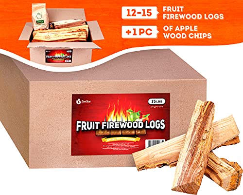 Zorestar BBQ Cooking Firewood Logs and Smoking Wood Chips - Apple Fruit Mix Fire Chips for Fruity Smoke Flavor - Precision Cut Fire Logs for Camping, Smokers, Pizza Ovens, Stoves, Grill - 15 lb
