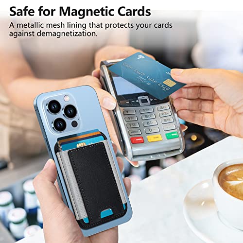 Magnetic Wallet Card Holder Compatible with MagSafe Wallet for iPhone16/ 15 Pro/15 Pro Max/15 Plus/15/14/13/12 Series, Leather Magnetic Phone Wallet for iPhone, 7 Cards Holder, RFID Blocking, Black