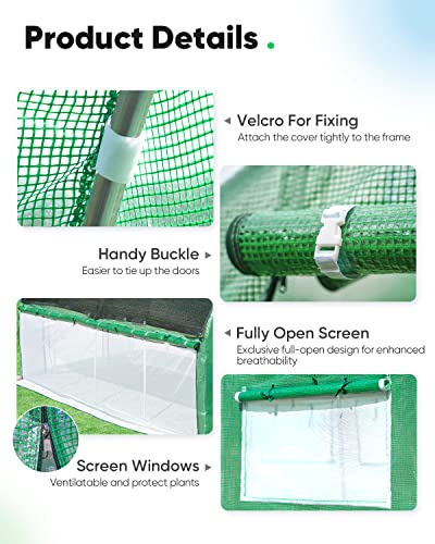 Quictent 25x10x6.6FT Swing Door Greenhouse, Large Walk-in Green House for Outdoors, Reinforced Heavy Duty Frame, Upgraded Tunnel Hoop House Kit for Outside Garden Plant, 10 Screen Window, Green