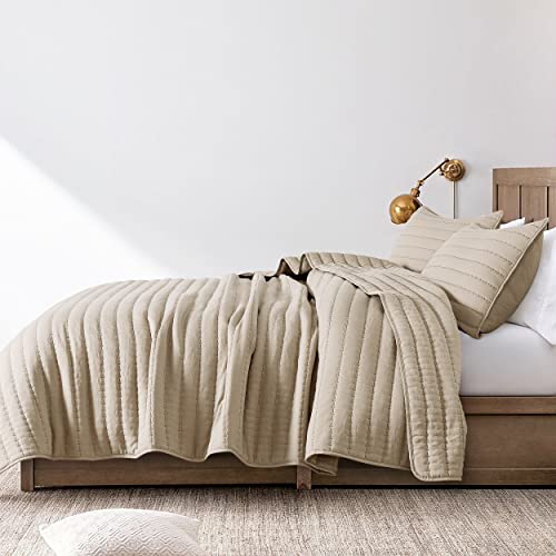 ROARINGWILD White Twin Size Quilt Bedding Sets with Pillow Sham, Lightweight Soft Bedspread Coverlet, Quilted Blanket Thin Comforter Bed Cover for All Season, 2 Pieces, 68x90 inches