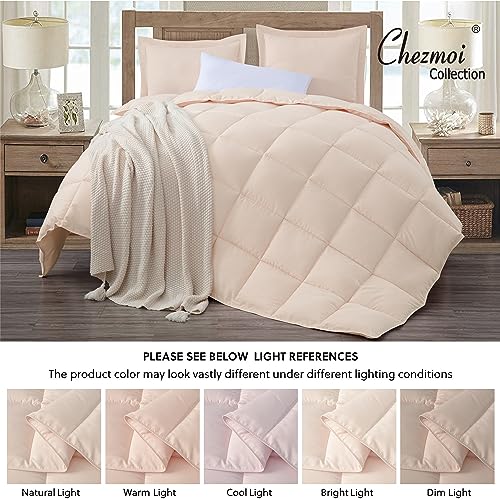 Chezmoi Collection 3-Piece Blush Comforter Set Queen Size - 110GSM Peach Skin Microfiber Polyester - Lightweight All Season Down Alternative Comforter - Box Stitch Duvet Insert with Corner Tabs