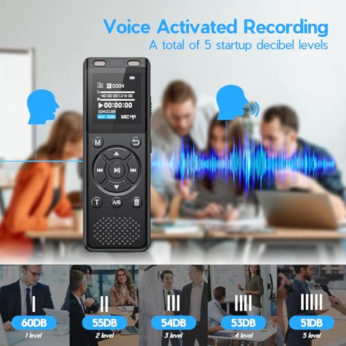 96GB Digital Voice Recorder One Click, HD Recording Easy Control Voice Recorder with Playback, Large Screen 7000 Hours Sound Audio Recorder Recording Tape for Lectures Meeting MP3 Player