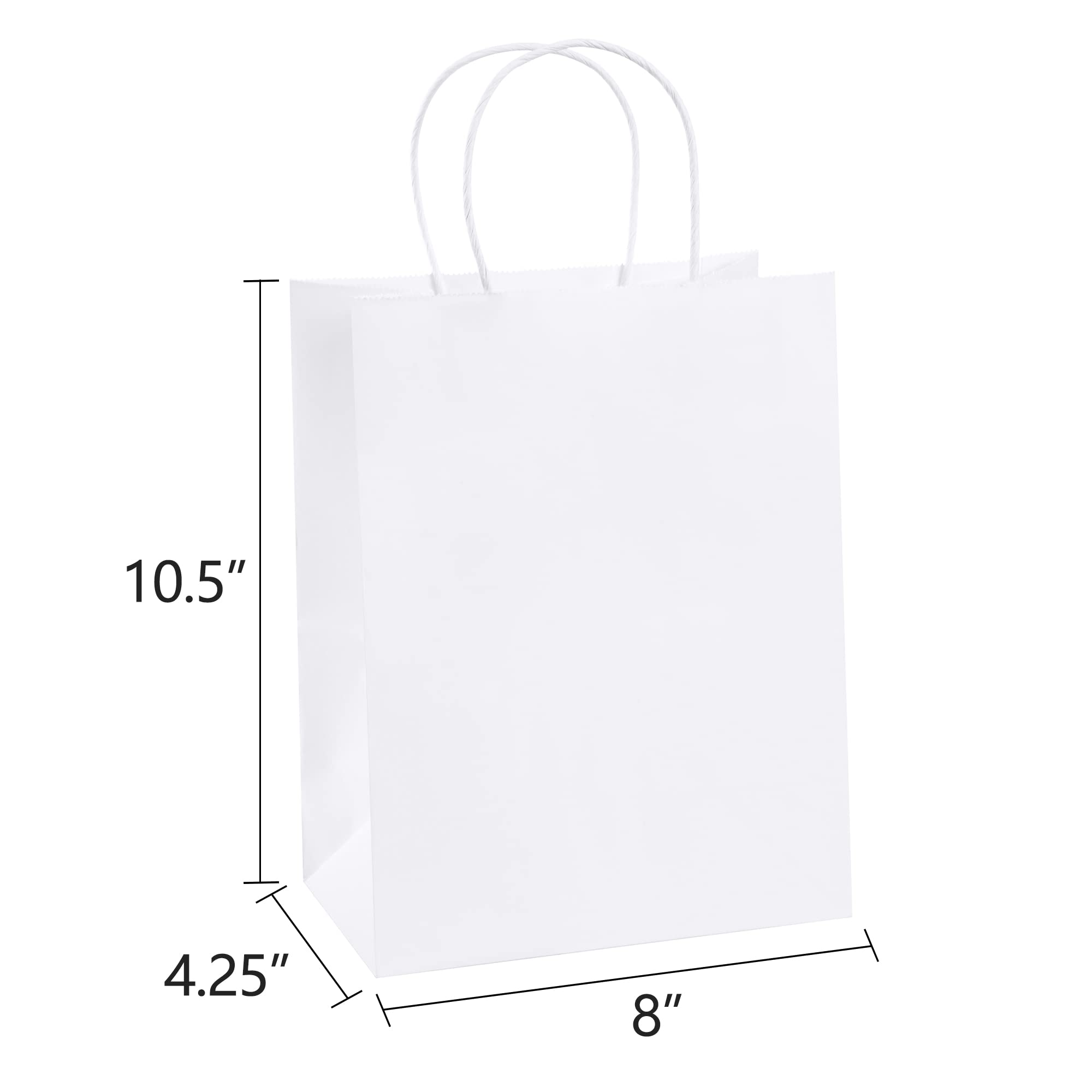 BagDream 25Pcs Paper Gift Bags 8x4.25x10.5 Kraft Paper Bags Gift Bags Shopping Bags Retail Merchandise Grocery Bags Sacks, White Paper Bags with Handles Bulk