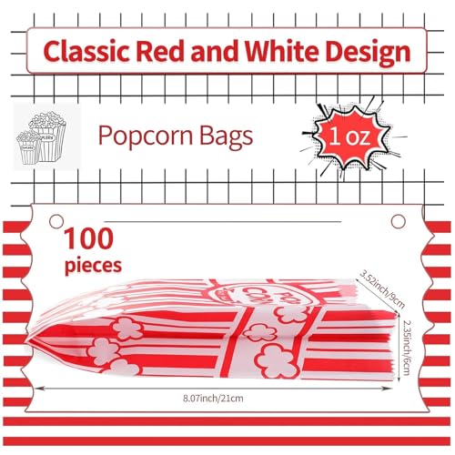 VOISEN Paper Popcorn Bags,100 Pack 1oz Popcorn Bags Individual Servings, Popcorn Bags Bulk for Popcorn Machine, Party, Movie Nights, Carnival Party