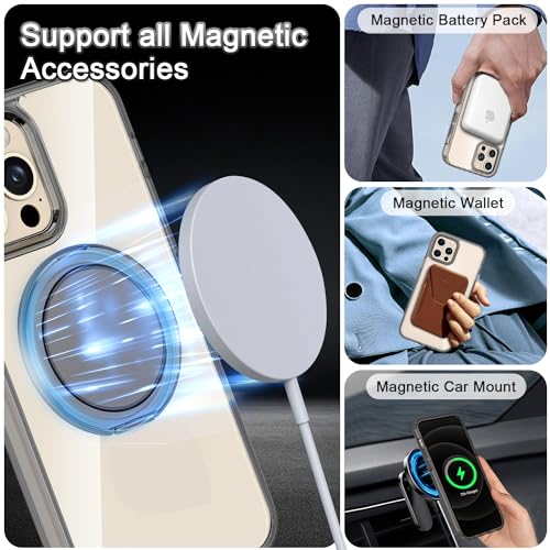 ISBDIWKN for iPhone 14 Pro Case with Magnetic 360°Rotation Ring Kickstand [Compatible with MagSafe] [Not-Yellowing] Shockproof Slim Clear Cover Case for Apple iPhone 14 Pro 6.1",Black