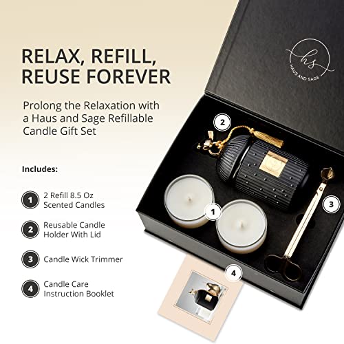 Luxury Scented Candles Gift Set for Women - Candle Holder + 2 x 8.5oz Premium Scented Candles for Home + Wick Trimmer - 110+ Hours Burn Time - Paraffin-Free - 4 pcs
