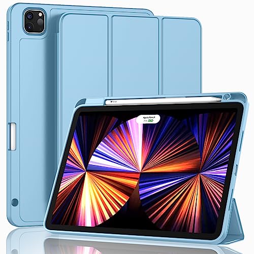 ZryXal New iPad Pro 11 Inch Case 2022(4th Gen)/2021(3rd Gen)/2020(2nd Gen) with Pencil Holder,Smart iPad Case [Support Touch ID and Auto Wake/Sleep] with Auto 2nd Gen Pencil Charging (Teal)