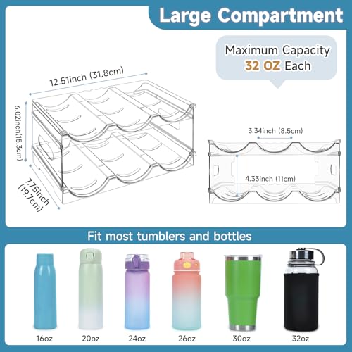 Water Bottle Organizer, Stackable Water Bottle Organizer for Cabinet, 2 Tier Water Bottle Holder for Kitchen Pantry, Plastic Wine Rack Tumbler Travel Cups Storage