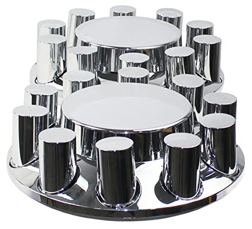 XIUHUA ABS Chrome Plastic Front and Rear Axle Cover Full Kits with 33mm Thread-On Flange Nut Covers and Removable Center Cap (Flat Top)