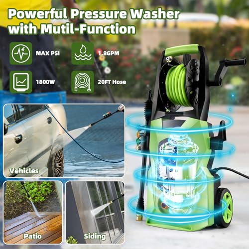 Power Washer Homdox 4500 Pressure Washer 1800W Electric Power Washer High Pressure Cleaner Machine with Gimbaled Nozzle Foam Cannon,Best for Cleaning Homes, Cars, Driveways (Blue)