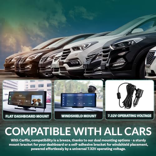 Carflix Portable Wireless CarPlay Screen for Car- 7 Inch Car Play Screen & Stereo Compatible with Android Auto and Apple CarPlay - Bluetooth, Navigation Screen for All Vehicles (7 Inch)