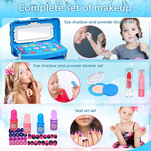 Kids Makeup Sets for Girls - 66 PCS Makeup for Kids with Dresser Vanity Case, Washable and Safe Girls Makeup Sets Ages 3-12, Christmas Birthday Gifts Toys for 4 5 6 7 8 9 Year Old Girl(Pink Purple)