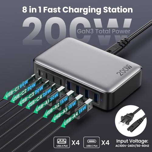 USB C Charger 105W USB C Charger Block,Upgraded GaN III 8-Port Fast Charging Station Hub,PD 65W Laptop Charger Adapter Compatible with MacBook Pro/Air,DELL,Steam Deck,iPhone 15/14/13,Galaxy S23/22 etc