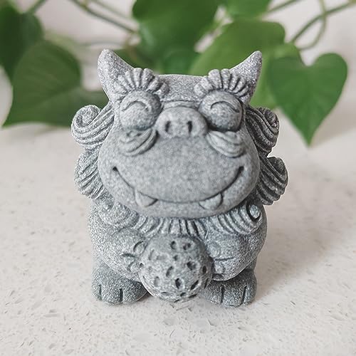 livelyfish Fish Tank Fu Foo Dogs Statues Decorations A Pair of Asian Japanese Sandstone Lion Figures Sculpture for 10 Gallon Tanks Aquarium, Garden Bonsai Decor Gifts,E (L)