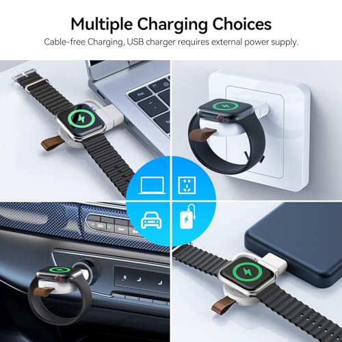 NEWDERY Portable Charger for Apple Watch, Fast Wireless Charging USB C&USB A Magnetic iWatch Travel Charger for Apple Watch Ultra2/1 Series 9 8 7 6 5 4 3 2 1 SE, White