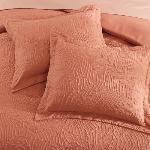 Geniospin Twin Comforter Set - 5 Pieces Burnt Orange Bedding Set, Botanical Textured Comforter Set, All Season Lightweight Bed in a Bag with Comforter, Sheets, Pillowcases & Shams