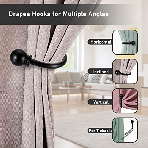 Sumnacon Set of 2 Metal Decorative Curtain Holdbacks, Wall Mounted Window Drapery Tiebacks for Bedroom, Livingroom, Office Come with Screws, Black