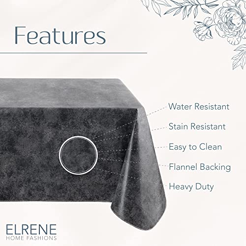 Elrene Home Fashions Mesa Marble Water- and Stain-Resistant Vinyl Tablecloth with Flannel Backing, 52 Inches X 52 Inches, Square, Black