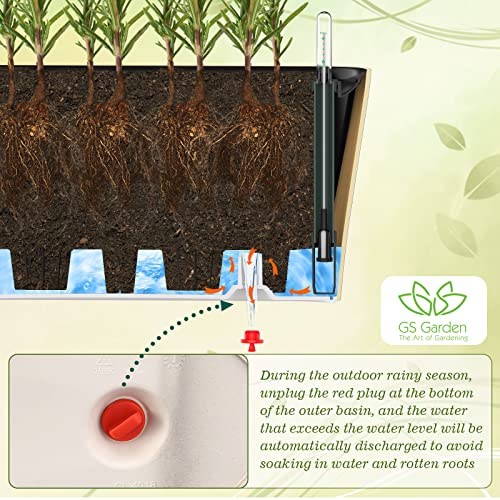 GS Garden 16" Self Watering Planters Window Box 2 Pack with Water Level Indicator Herbs Plants (Rocky Black)