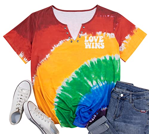 Plus Size Gay Pride Shirt Women Rainbow LGBTQ Equality Tie Dye Tees Love Wins Lesbian Short Sleeve Casual Tee Tops