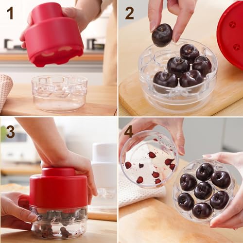 Multi Cherry Pitter Tool, Cherry Stone Remover for Multiple Cherries, Remove 7 Stones One Time, Fruit Pit Stoner for Kitchen Cherry Jam, Quick-Release Multi-Cherry & Olive Pitter (Red)