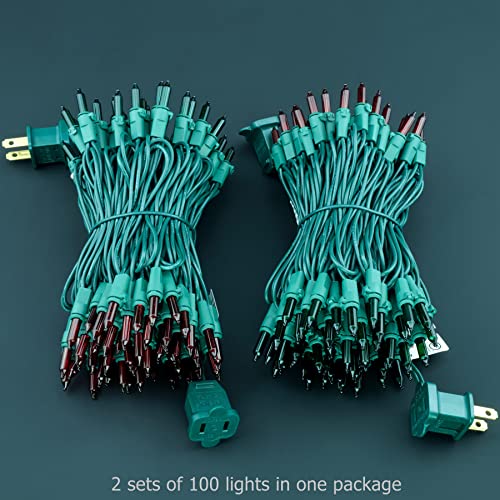 YULETIME 200 Red Green Christmas Lights, Pack of 2 Sets 33 Feet 100 Count UL Certified Incandescent String Lights (Red & Green - Green Wire)