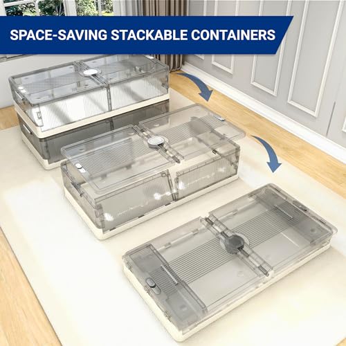 FLEXIMOUNTS 2 Pack Under Bed Storage with Wheels,108 QT Foldable Underbed Storage Containers,Collapsible Containers Stackable Under bed Organizer Bins for Clothes, Blankets, Shoes, Books