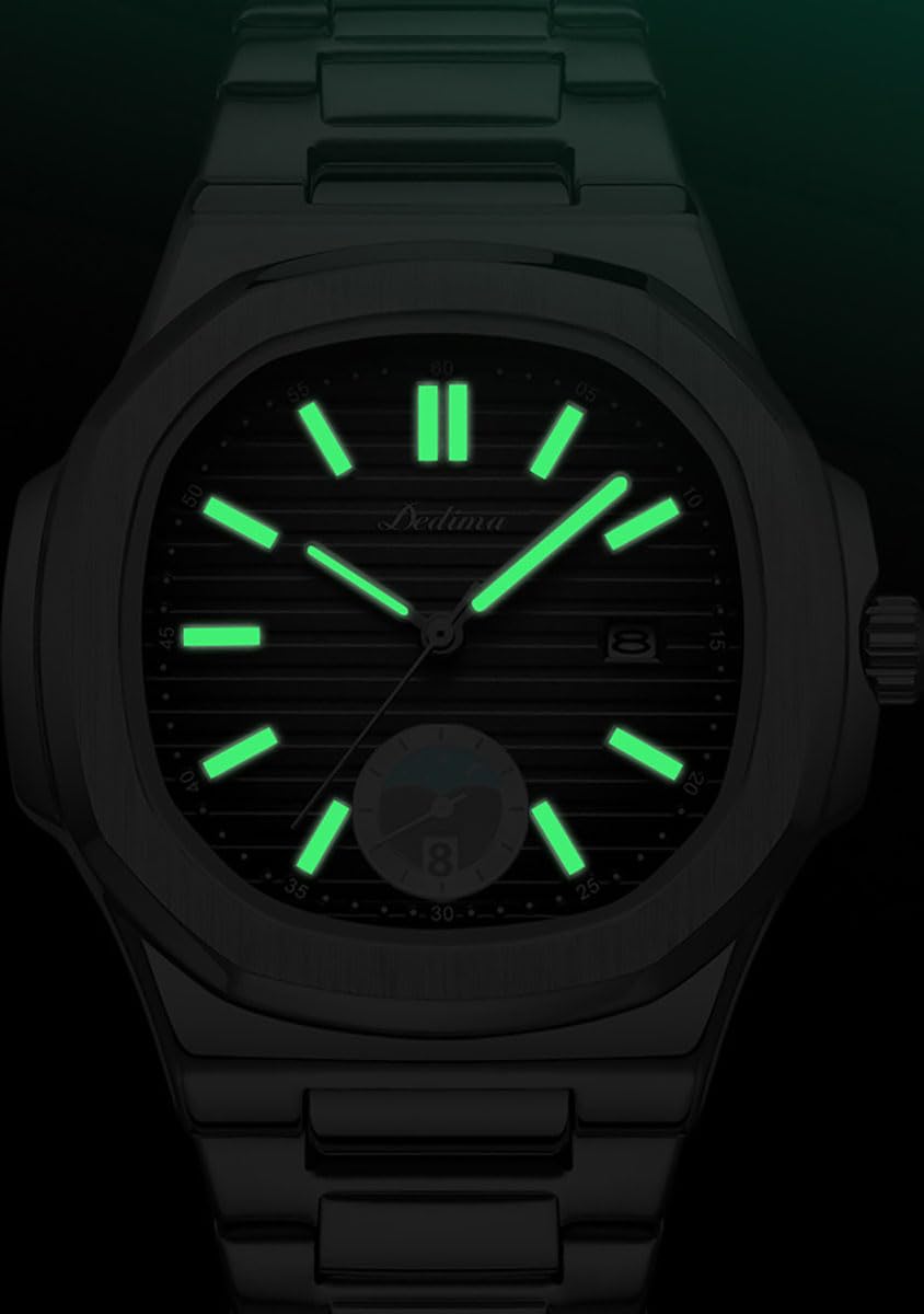 BESTKANG Men's Octagonal Stainless Steel Watch Luminous Quartz Watch Business Wristwatch (Black)