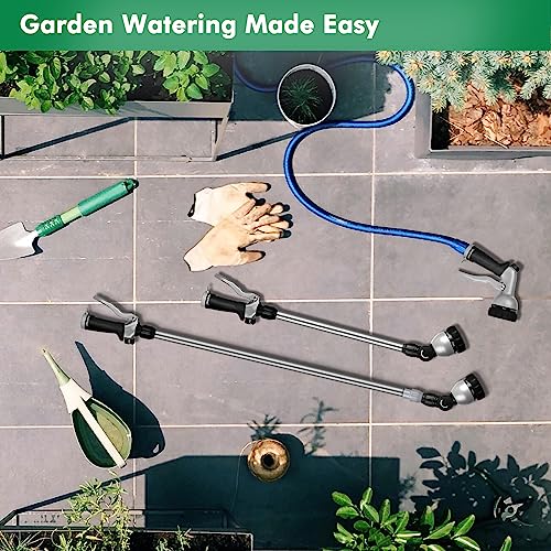 RESTMO 36”-60” (3ft-5ft) Metal Watering Wand, Long Telescopic Tube | 180° Adjustable Ratcheting Head | 7 Spray Patterns | Flow Control, Garden Hose Sprayer to Water Hanging Baskets, Shrubs, Black