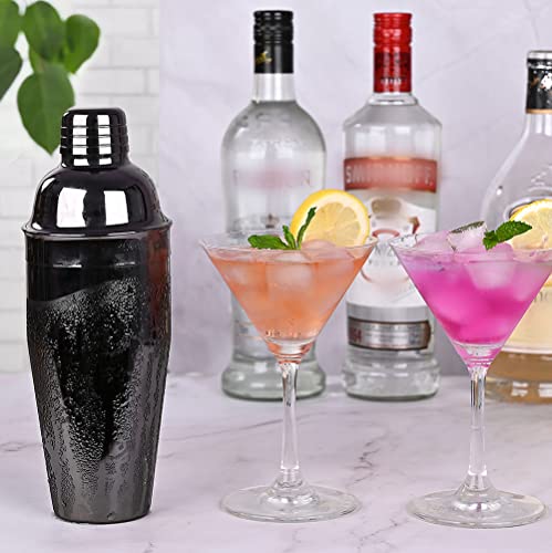 Etens Black Cocktail Shaker, Gunmetal 24 oz Martini Shaker Bar Shaker with Built In Strainer for Bartending - Stainless Steel Bartender Shaker Metal Margarita Mixer for Mixed Drinks