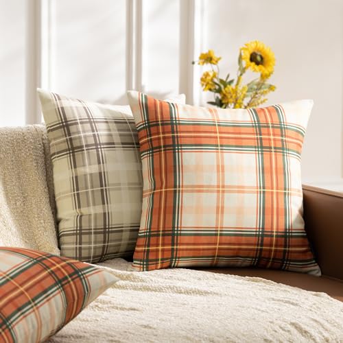 Phantoscope Buffalo Plaid Throw Pillow Covers Farmhouse Check Pillows Fall Decorative Pillow Cover Indoor Outdoor Throw Pillows Twill Square Pillow Cases for Home Decor Beige,12 x 20Inches