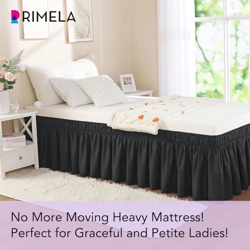 RIMELA Dorm Bed Skirt Twin XL 18 Inch Drop, Extra Long Wrap Around Elastic Bed Skirts Easy to Put On Twin Size Dust Ruffle, Gray Bedskirt for Adjustable Bed Base Solid Silky Fabric Machine Washable