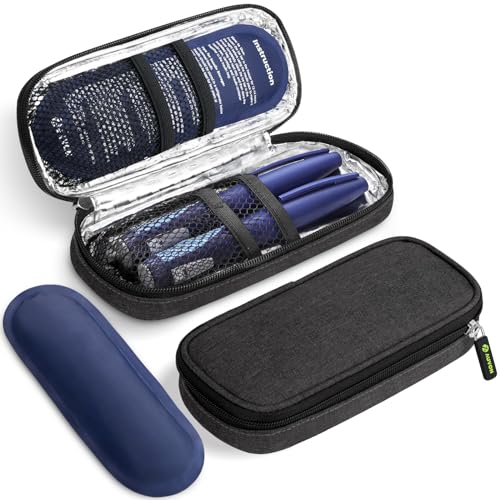 AUVON Insulin Pen Cooler Travel Case with 2 x 90g TSA Approved Ice Packs, Diabetic Medication Insulated Cooling Bag for Insulin Pens and Diabetic Supplies Storage, Compact for Daily Life and Trips