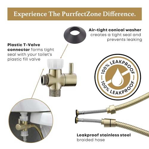 Purrfectzone Bidet Sprayer for Toilet, Handheld Bidet Sprayer Kit, Easy-to-Install Toilet Bidet Sprayer Set, Hand Held Stainless Steel Bidet with Adjustable Flow, Cloth Diaper Sprayer-Brushed Gold