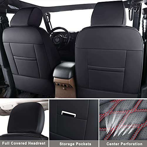 Huidasource Wrangler JK Seat Cover Front Pair, Waterproof Leather Front Car Seat Protector, JK Seat Cushion Fit for Jeep Wrangler JK 2-Door/4-Door Sahara Sport Rubicon 2007-2017(Front Pair/Black)