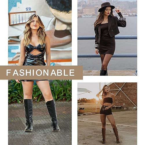 Jeossy Women's 9656 Knee-High Boots Black Fashion Riding Boots with Buckle Size 6 (DJY9656 black 06)