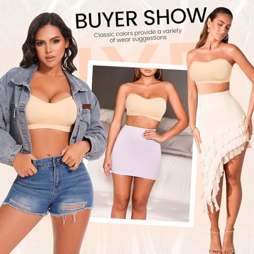 IXF Strapless Bras for Women Wireless Bandeau Bra Invisible Tube Tops Bra Bralette Padded Seamless Black