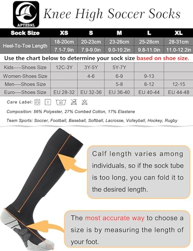APTESOL Youth Soccer Socks Boys Girls Women Knee High Team Sport Cushion Sock Kids Long Tube Cotton Athletic Compression Socks (5-Pair Blue-B,Small)