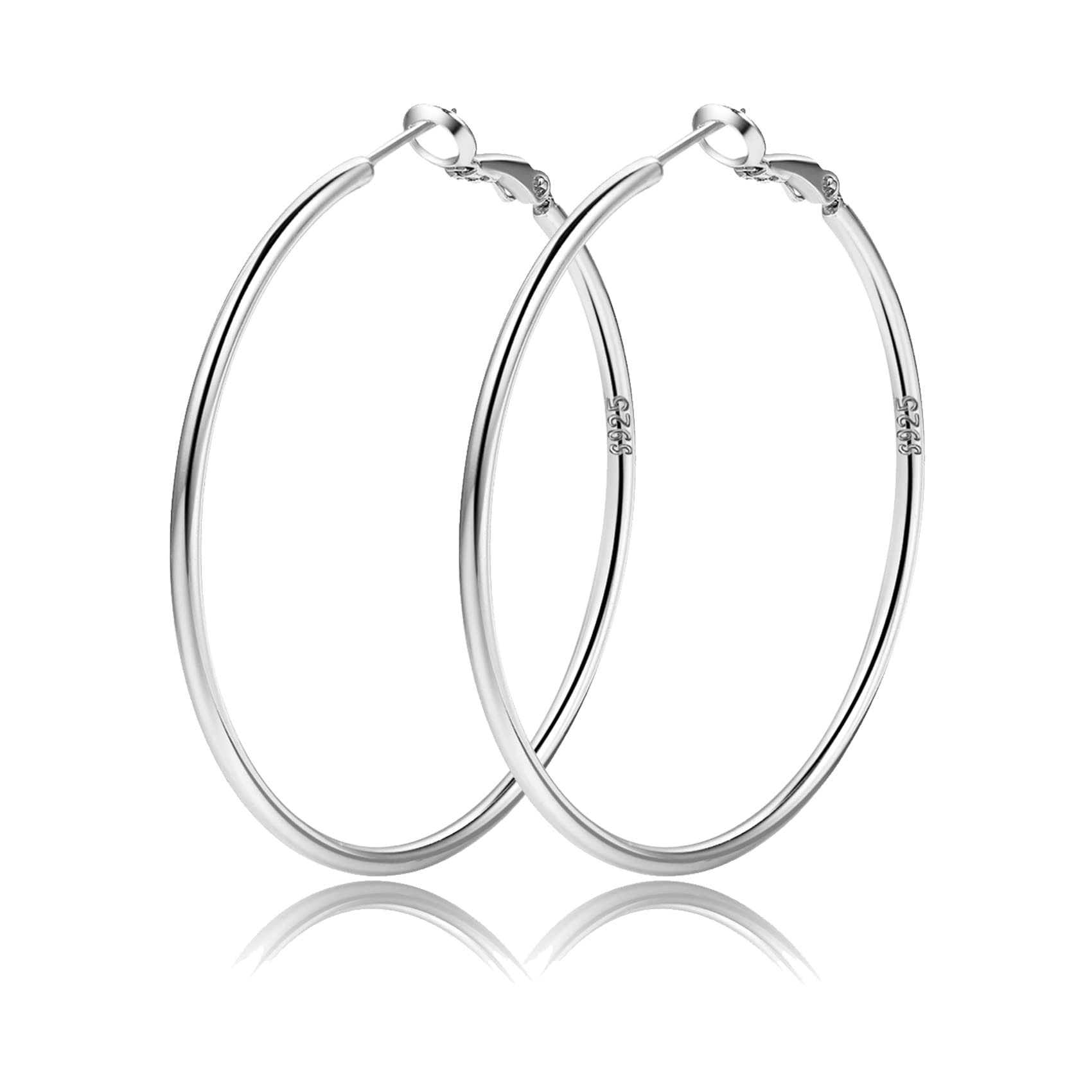 OOOPEL 2mm Sterling Silver Big Hoop Earrings For Women Girls Large Hypoallergenic Circle Endless Thin Hoop Oversize