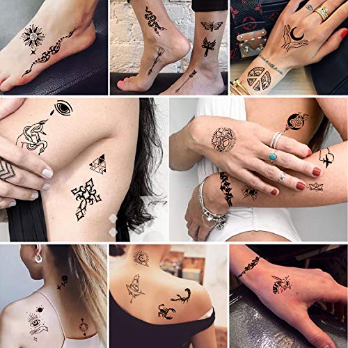 Yazhiji Waterproof Temporary Tattoos - 60 Sheets Tiny Fake Tattoo, Flowers Crowns Stars Animal Butterfly Collection Tats for Kids Adults Men and Women