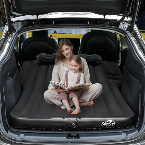 DikaSun Tesla Model Y Mattress: Inflatable Camping Bed Air Mattress for Model Y, Thickened Travel SUV Sleeping Pad with Car Air Pump 2 Pillows