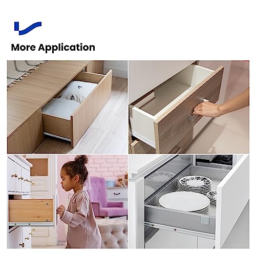 LONTAN 10 inch Drawer Slides Bottom Mount Self Closing Drawer Rails,1 Pair White Euro Style Drawer Tracks and Rails Kit Dresser Drawer Slides Replacement