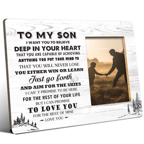 LVQHI Son Wood Picture Frame,Just Go Forth and Aim for The Skies Quote wood photo frames Gifts for Home Shelf Bedroom Tabletop Frame Desk Decor,Holds 4 X 6 Inches Photo V747