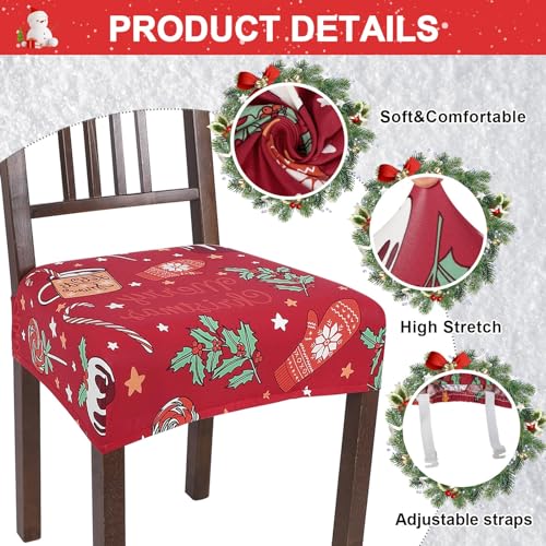 NIBESSER Dining Chair Seat Covers Set of 6,Stretch Soft Removable Washable Chairs Covers for Dining Room, Seat Cushion Slipcovers Protector for Kitchen Armless Chairs (Rear-Covered,Christmas Patterns)