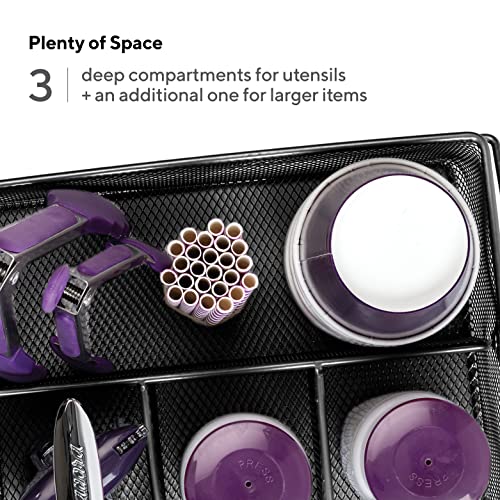 Mindspace Utensil Holder, Kitchen Condiment Organizer and Flatware Utensil Caddy | The Mesh Collection, Black