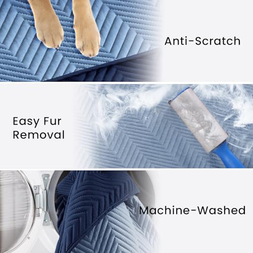 blunique Double-Sided Waterproof Dog Blanket for Couch Cover, Dog Couch Cover Protector for Large Dogs, Cat Couch Sofa Covers Washable, Furniture Covers for Pets, Navy and Light Blue, 40x50 Inches