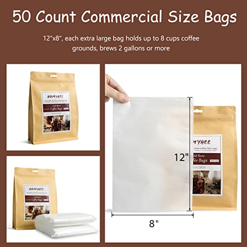 HOMYHEE Disposable Cold Brew Coffee Filters - 50 Count Single Use Filter Sock Packs Fine Mesh Brewing Bags for Concentrate, Iced Coffee Maker, French/Cold Press Kit, Tea in Mason Jar, 8 x 12 Inches