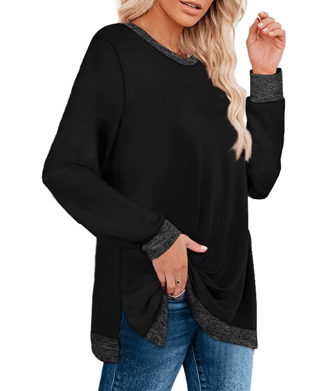 Soft Sweatshirts for Women Fall Lightweight Sweaters And Tops 3XL tunic-shirts Women's Tunics Black